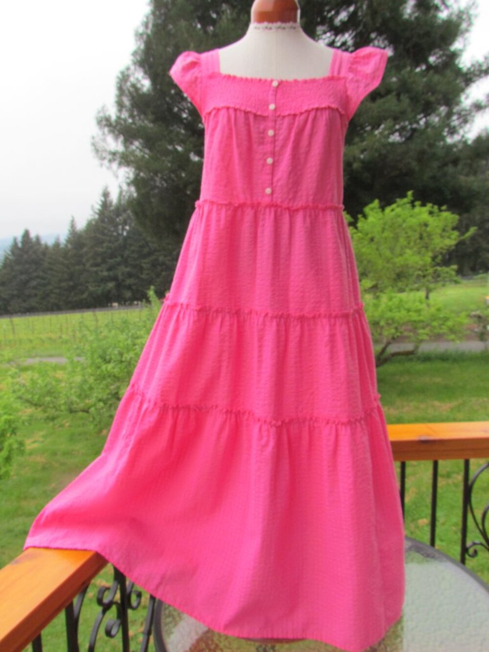 PINK TIERED DRESS, L, SLEEVELESS BOHO MAXI, OLD NAVY, NWOT, PRETTY SHIRRED BACK